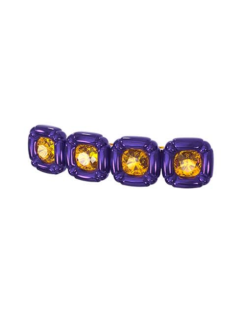 Hair clip, Cushion cut, Purple, Gold-tone plated