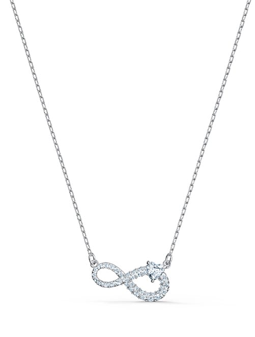 Náhrdelník Swarovski Infinity, nekonečno, bílá, pokoveno rhodiem