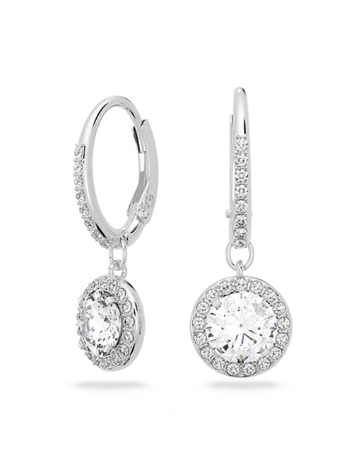 Angelic drop earrings, Round cut, White, Rhodium plated