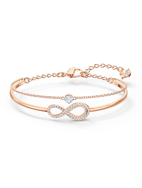 Swarovski Infinity bangle, Infinity, White, Rose gold-tone plated