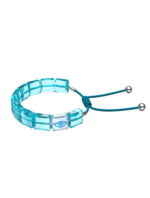 Letra bracelet, Evil eye, Blue, Rhodium plated