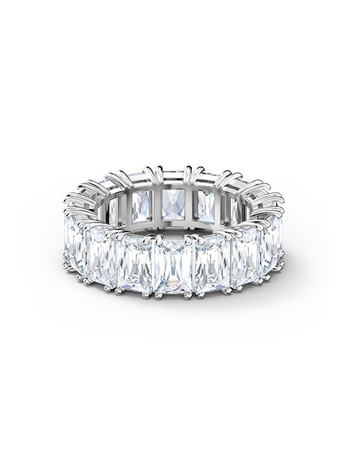 Vittore ring, Rectangular cut, White, Rhodium plated