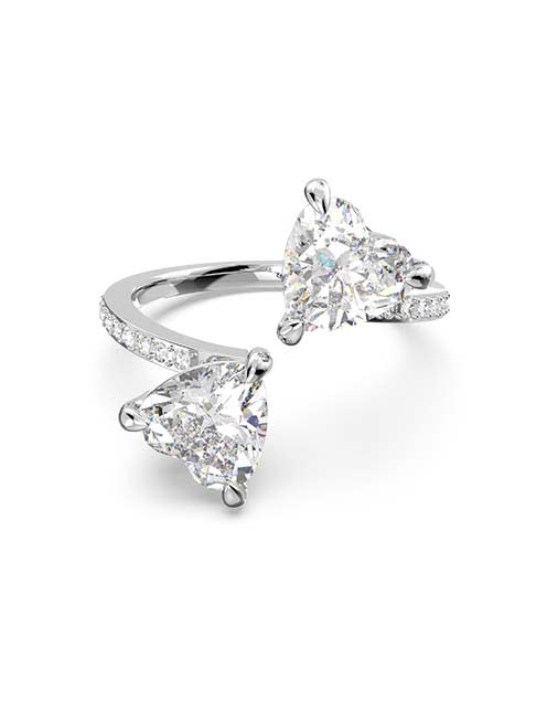 Attract Soul ring, Heart, White, Rhodium plated