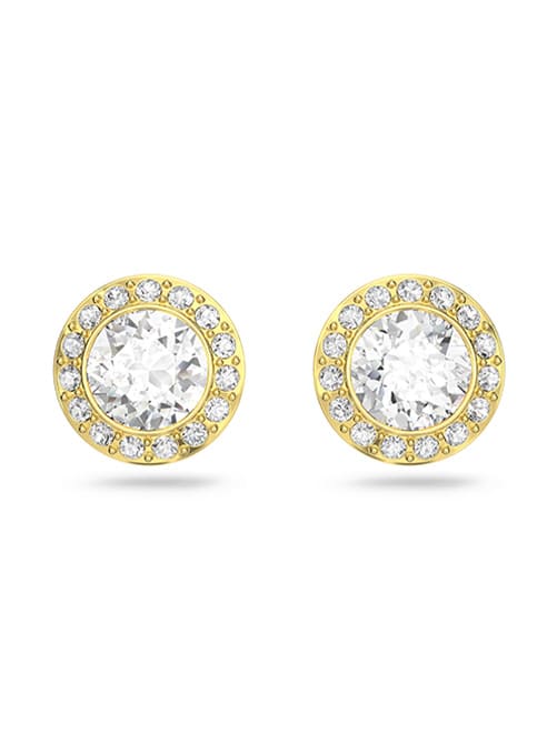 Angelic stud earrings, Round cut, White, Gold-tone plated