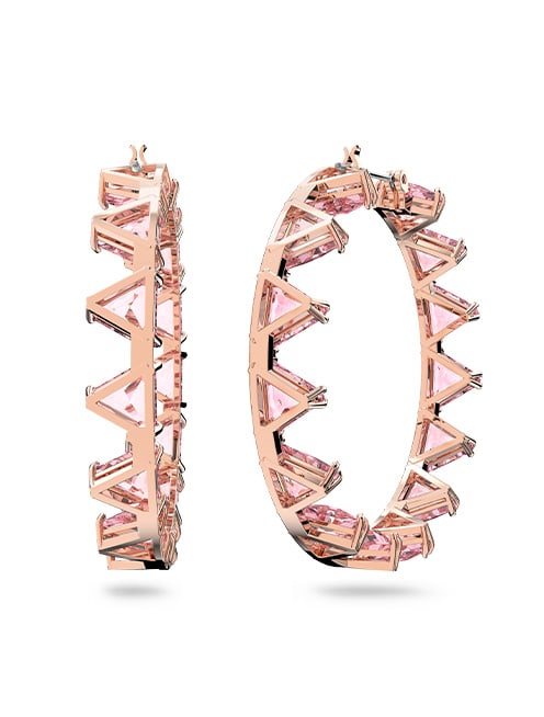 Ortyx hoop earrings, Triangle cut, Pink, Rose gold-tone plated