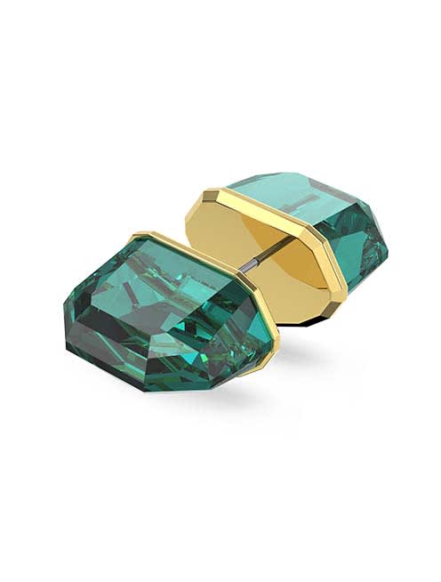 Lucent stud earring, Single, Green, Gold-tone plated