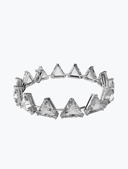 Ortyx bracelet, Triangle cut, White, Rhodium plated