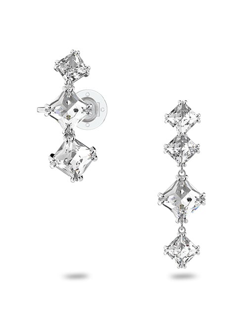 Millenia ear cuff Set (2), Asymmetrical, White, Rhodium plated