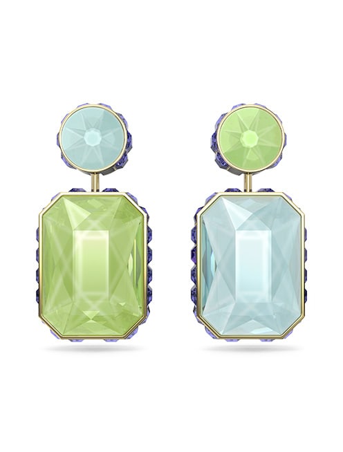 Orbita drop earrings, Asymmetrical, Octagon cut, Multicolored, Gold-tone plated
