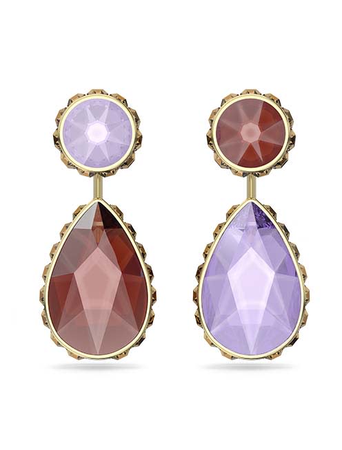 Orbita drop earrings, Asymmetrical, Drop cut, Multicolored, Gold-tone plated