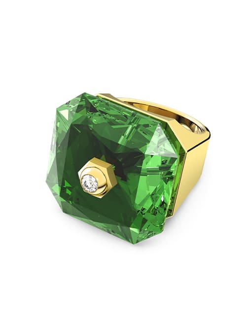 Numina ring, Octagon cut, Green, Gold-tone plated