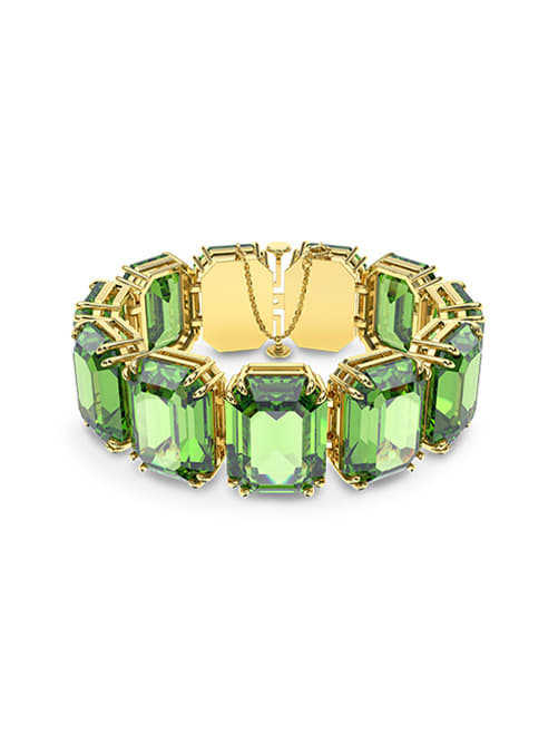 Millenia bracelet, Octagon cut, Green, Gold-tone plated
