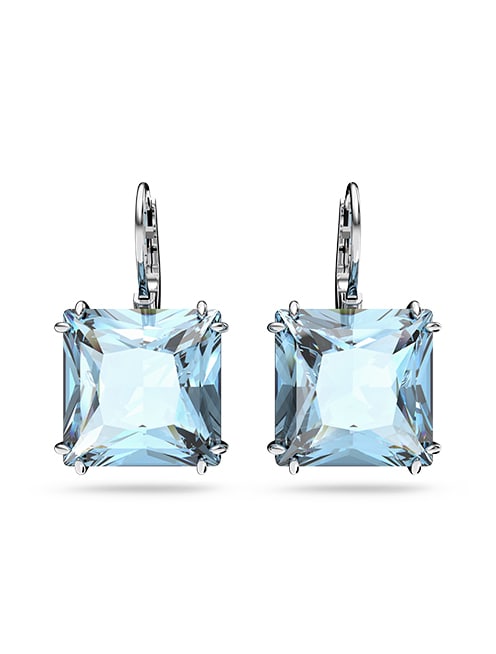 Millenia drop earrings, Square cut, Blue, Rhodium plated