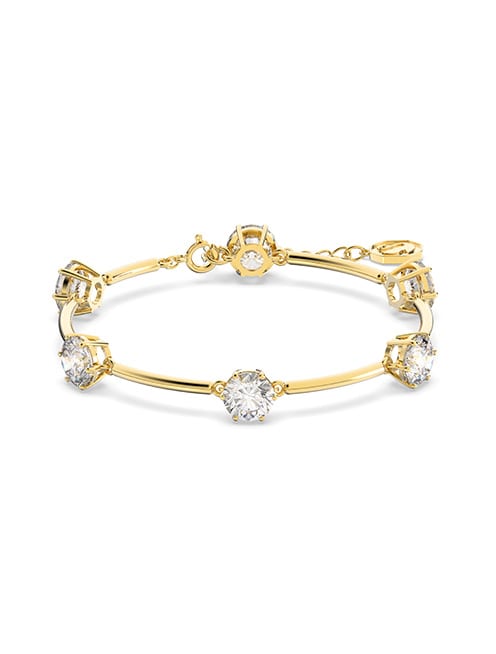 Constella bracelet, Round cut, White, Shiny gold-tone plated