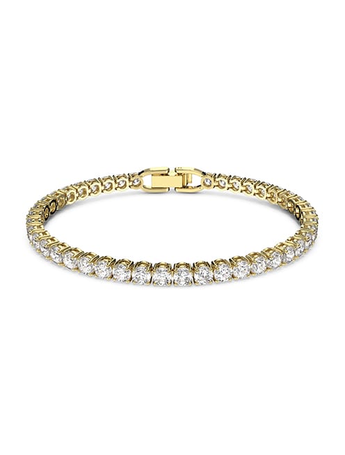 Tennis Deluxe bracelet, Round cut, White, Gold-tone plated