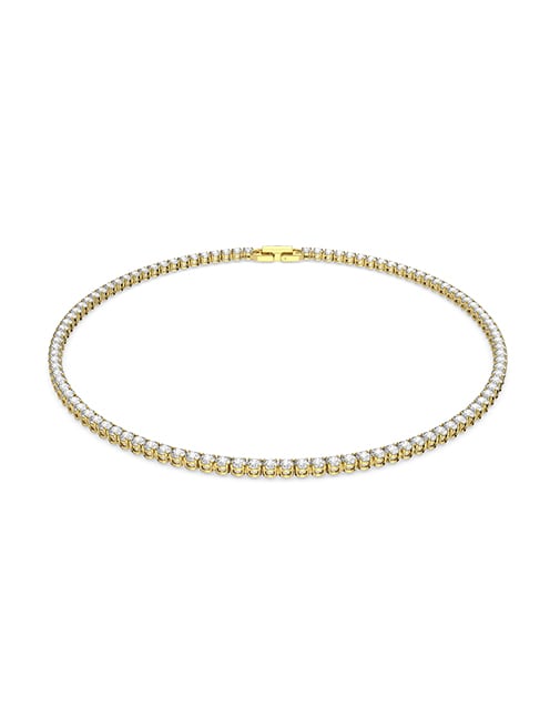 Tennis Deluxe necklace, Round cut, White, Gold-tone plated