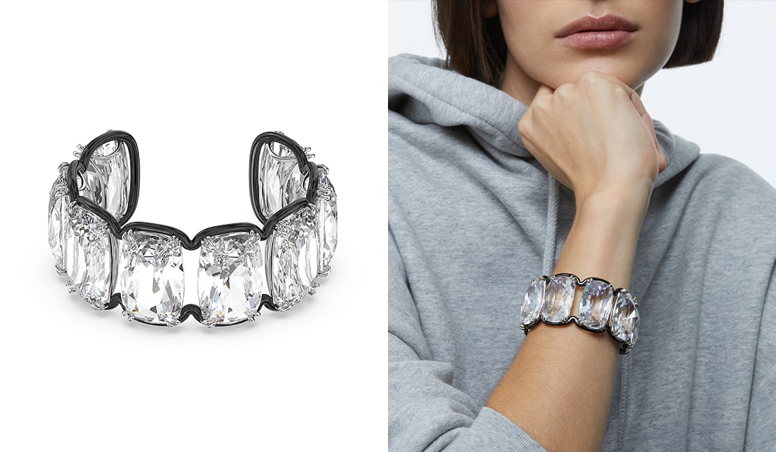Harmonia cuff, Oversized floating crystals, White, Mixed metal finish