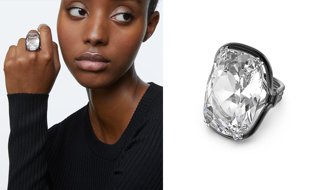 Harmonia cocktail ring, Oversized crystal, White, Mixed metal finish