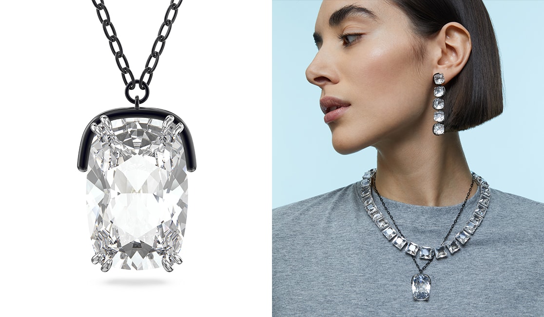 Harmonia pendant, Oversized crystal, White, Mixed metal finish