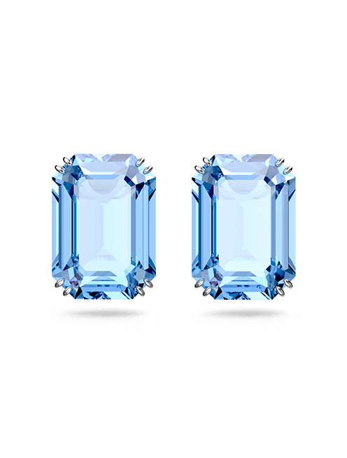 Millenia stud earrings, Octagon cut, Blue, Rhodium plated