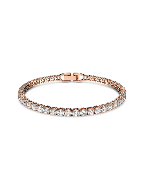 Tennis Deluxe bracelet, Round cut, White, Rose gold-tone plated