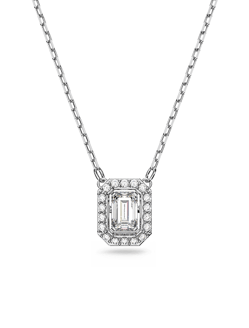 Millenia necklace, Octagon cut, White, Rhodium plated