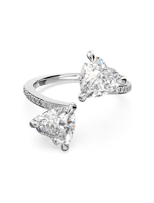 Attract Soul ring, Heart, White, Rhodium plated