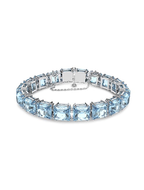 Millenia bracelet, Square cut, Medium, Blue, Rhodium plated
