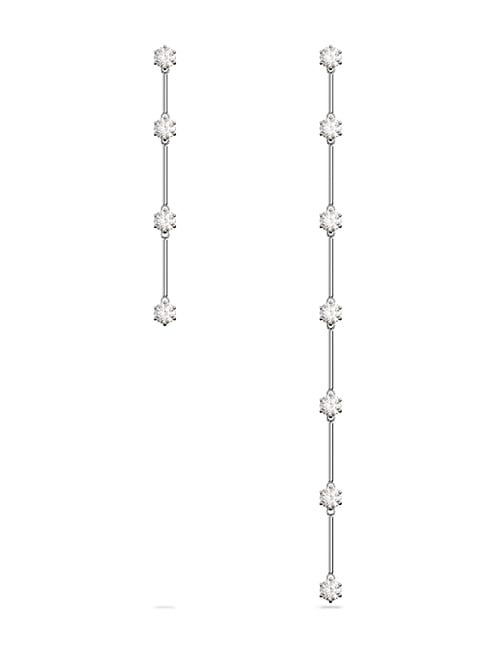 Constella drop earrings, Asymmetrical design, White, Rhodium plated