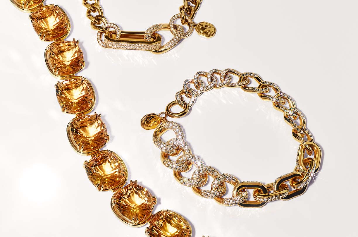 Swarovski jewelry with golden and clear crystals