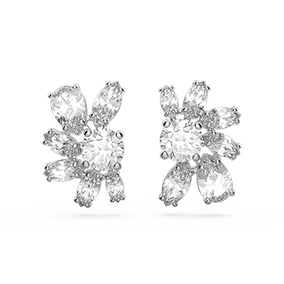 Gema stud earrings Mixed cuts, Flower, White, Rhodium plated