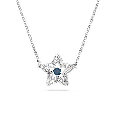 Stella pendant Mixed cuts, Star, Blue, Rhodium plated