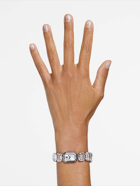 Watch, Octagon cut, White, Stainless Steel