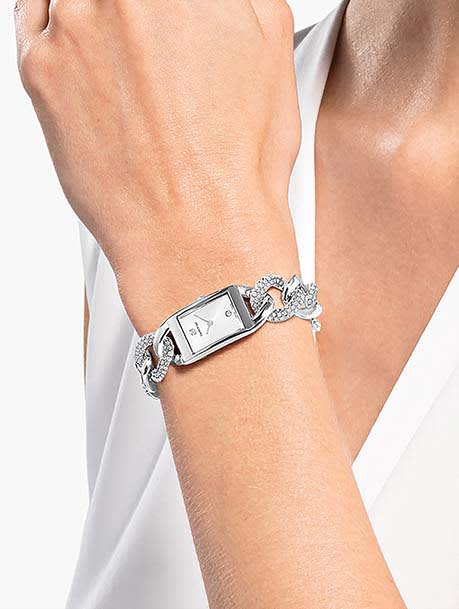 Cocktail watch Swiss Made, Metal bracelet, Silver tone, Stainless steel