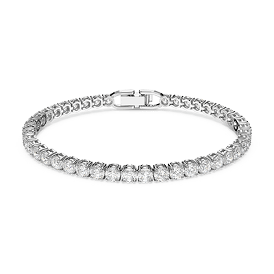 Tennis Deluxe bracelet, Round cut, White, Rhodium plated