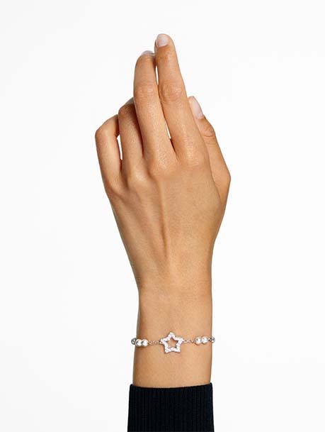 Stella bracelet, Star, White, Rhodium plated