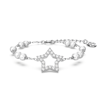 Stella bracelet, Star, White, Rhodium plated