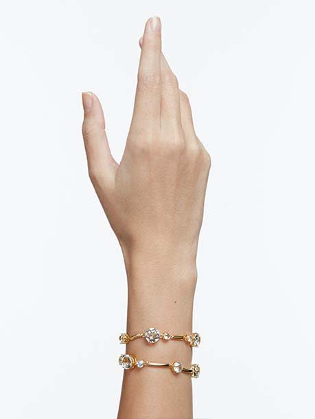 Constella bangle, Round cut, White, Gold-tone plated