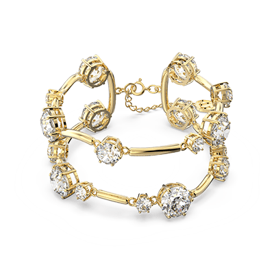 Constella bangle, Round cut, White, Gold-tone plated