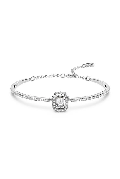 Millenia bangle Octagon cut, Pavé, White, Rhodium plated