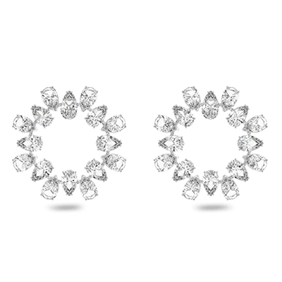 Millenia hoop earrings Pear cut, Large, White, Rhodium plated