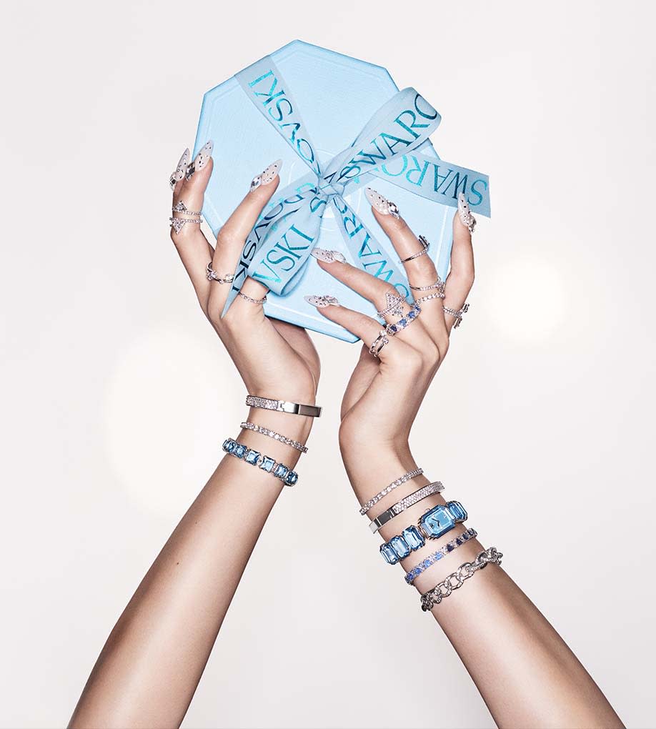 Swarovski stack of bracelets and rings