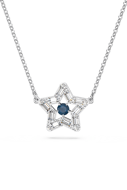Stella pendant, Mixed cuts, Star, Blue, Rhodium plated