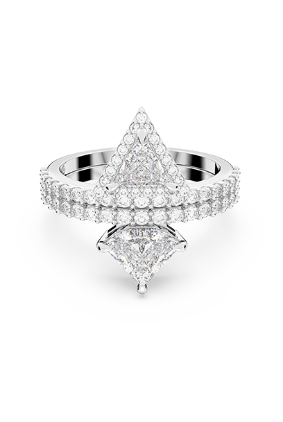 Ortyx ring, Mixed cuts, White, Rhodium plated