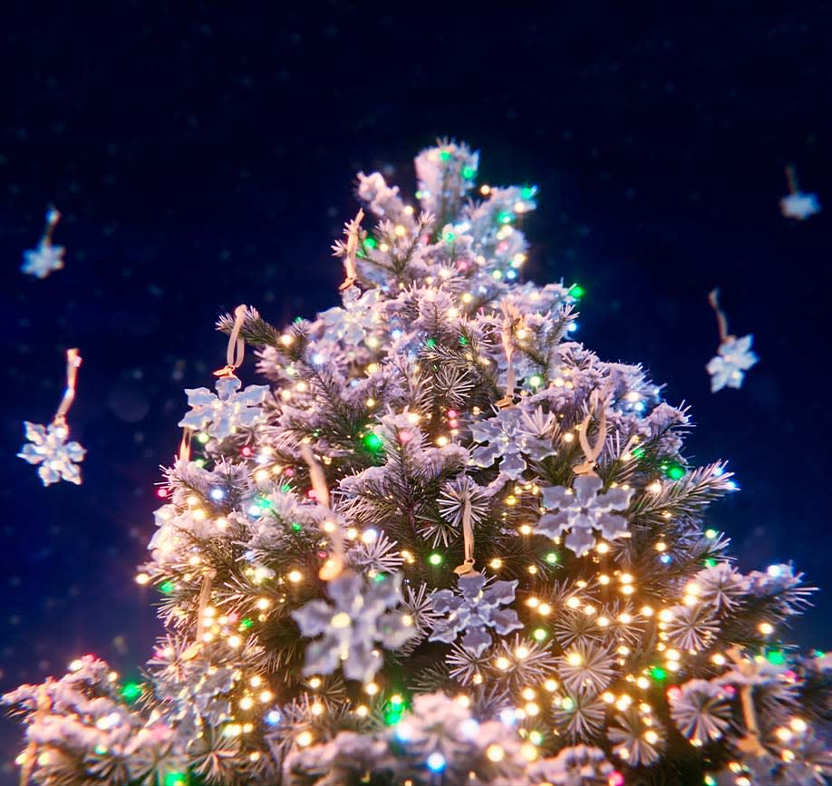 A festive tree adorned with crystals
