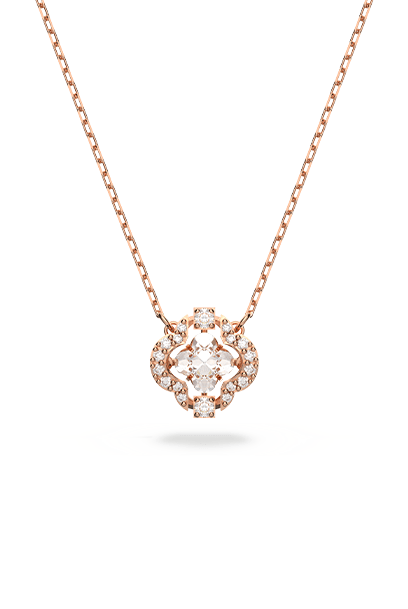 Náhrdelník Swarovski Sparkling Dance, jetel, bílá, pokoveno v růžovozlatém odstínu