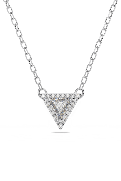 Ortyx necklace, Triangle cut, White, Rhodium plated
