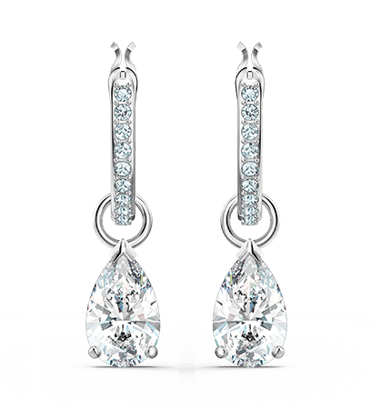 Attract drop earrings Pear cut, White, Rhodium plated