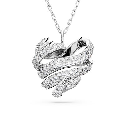 Volta pendant, Heart, Small, White, Rhodium plated