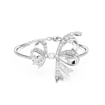 Volta bangle, Bow, White, Rhodium plated